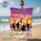 Dave Matthews Band Summer Vibes Sunset Beach Towel with Band Silhouettes
