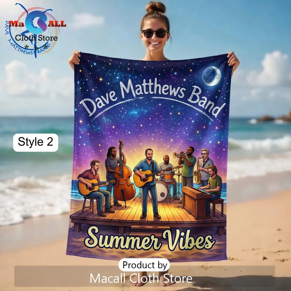 Dave Matthews Band Summer Vibes Sunset Beach Towel with Band Silhouettes