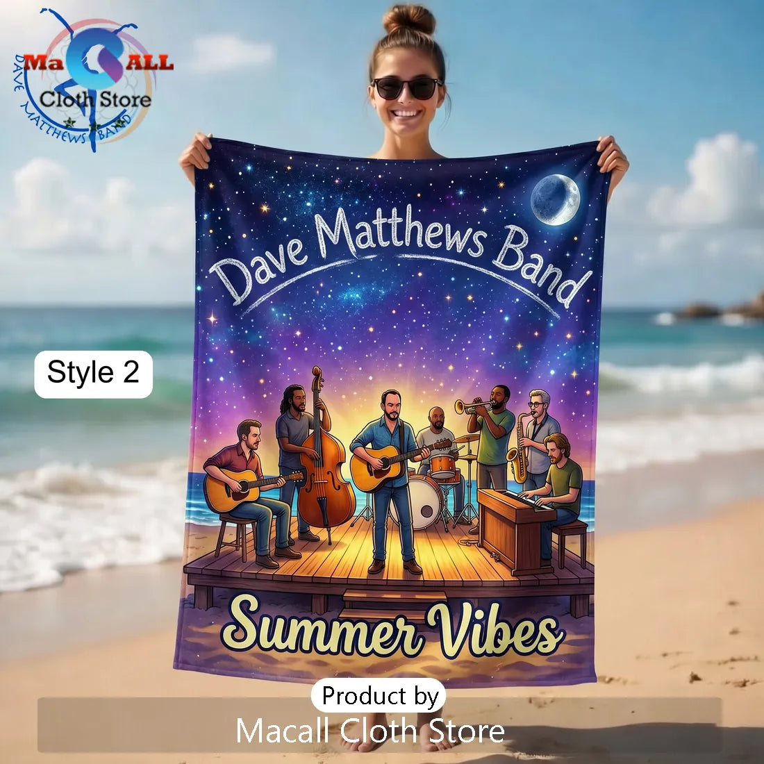 Dave Matthews Band Summer Vibes Sunset Beach Towel with Band Silhouettes