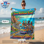 Dave Matthews Band Summer Vibes Sunset Beach Towel with Band Silhouettes