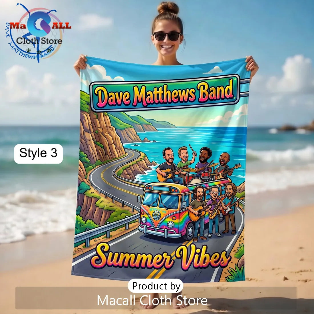 Dave Matthews Band Summer Vibes Sunset Beach Towel with Band Silhouettes