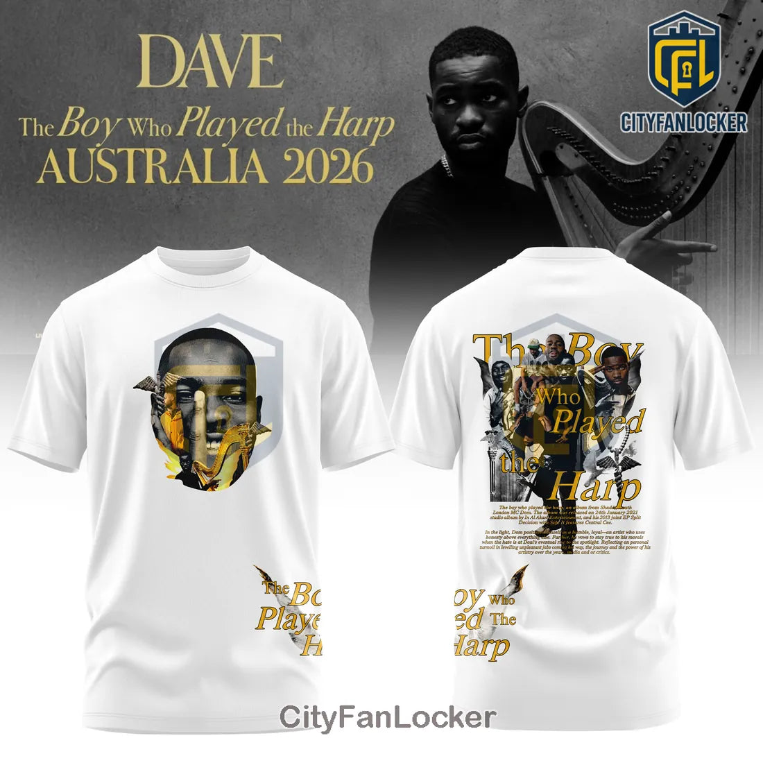 Dave The Boy Who Played the Harp Australia 2026 Tour White Hoodie