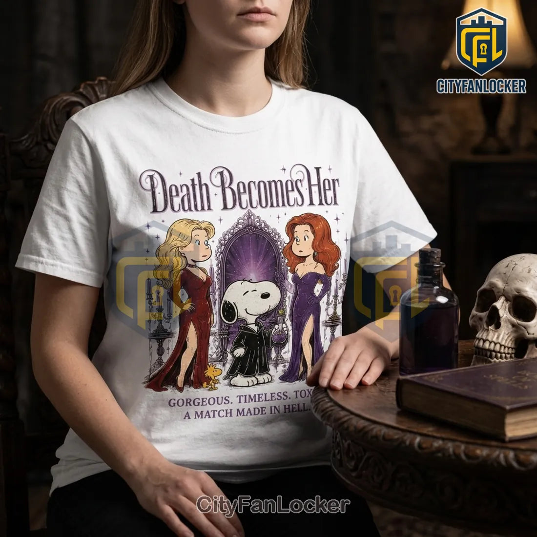 Death Becomes Her x Snoopy Halloween White T-Shirt
