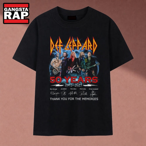 Def Leppard 50 Years 1972 2027 Signatures Graphic Rock T Shirt, Music 2D Shirt