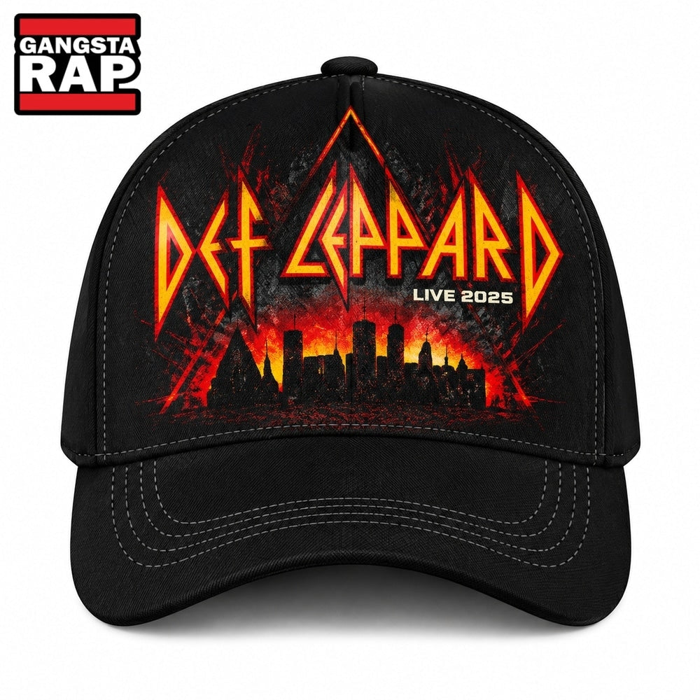Def Leppard Live 2025 Concert Skyline Logo Classic Baseball Cap, Trendy Music Baseball Cap