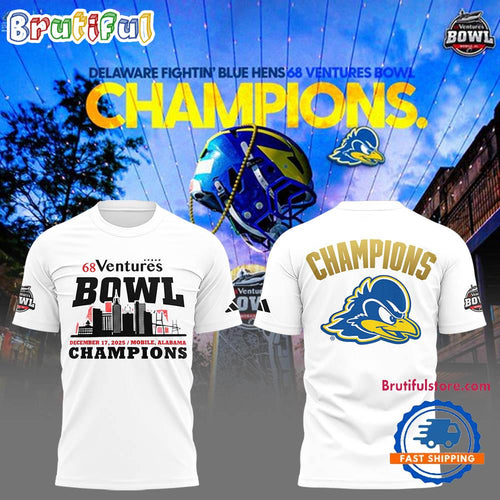 Delaware Fightin’ Blue Hens Football 68 Ventures Bowl Champions 2025 Limited 3D Shirt