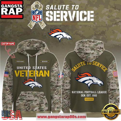 Denver Broncos NFL Veteran Birthday 2025 Custom Name Unisex Hoodie