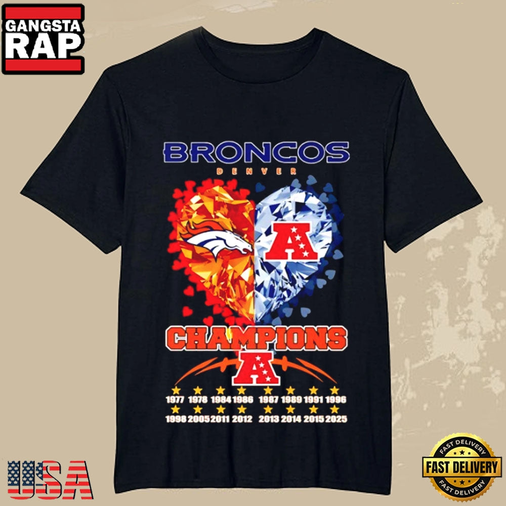 Denver Broncos 2026 AFC Champions 16X Diamond Heart T-Shirt