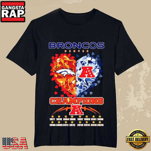 Denver Broncos 2026 AFC Champions 16X Diamond Heart T-Shirt