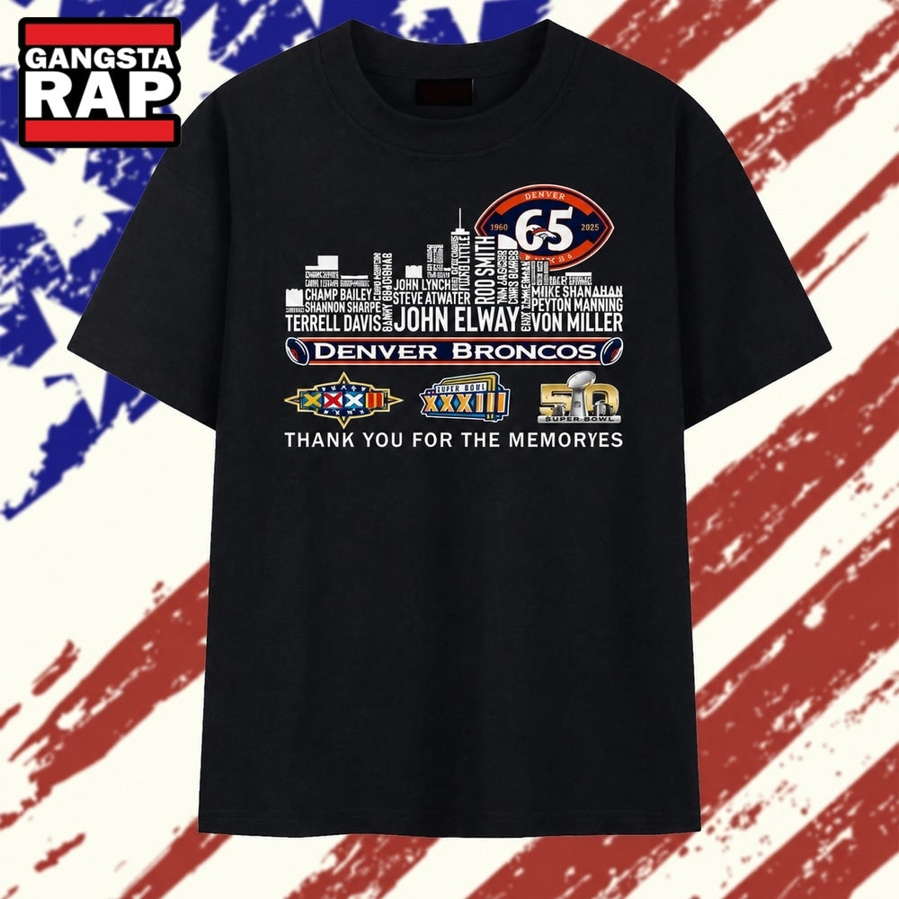 Denver Broncos 65th Anniversary Skyline Signatures Football T Shirt
