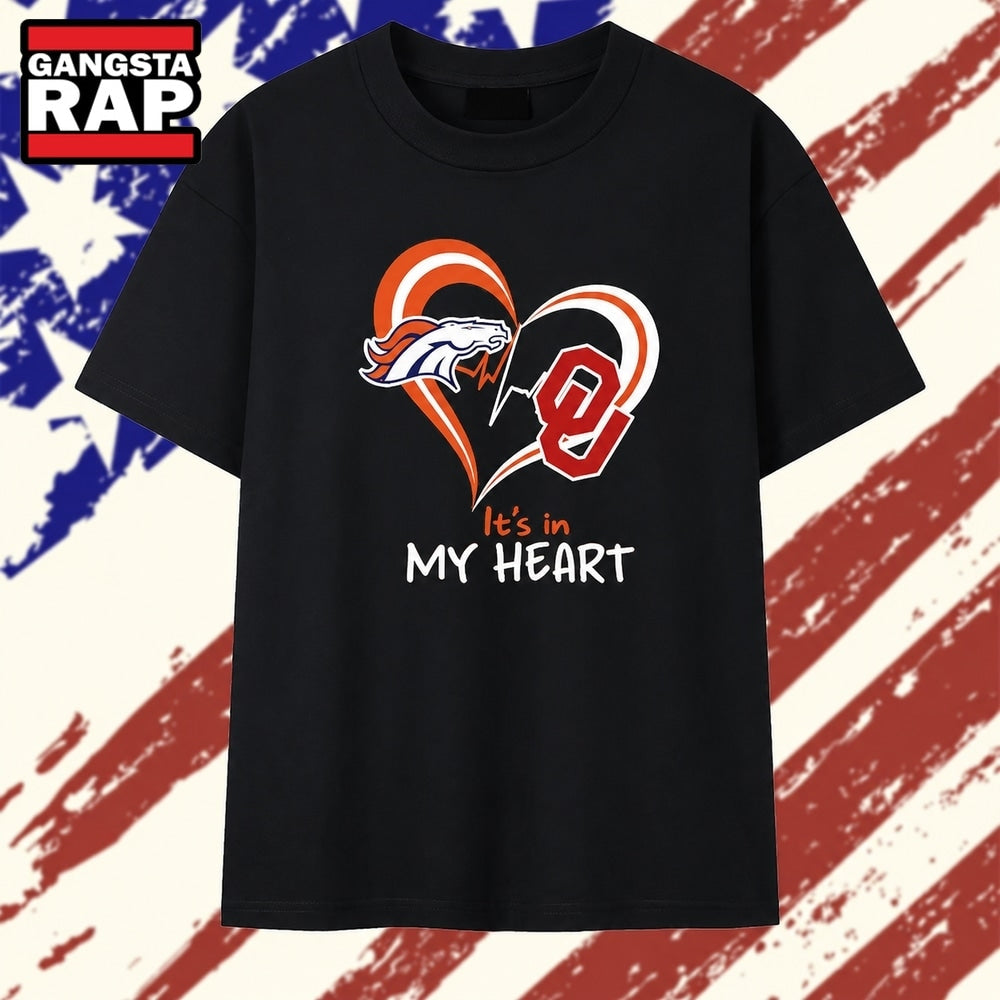 Denver Broncos and Oklahoma Sooners it’s in my heart T Shirt , Vintage Trending Shirt