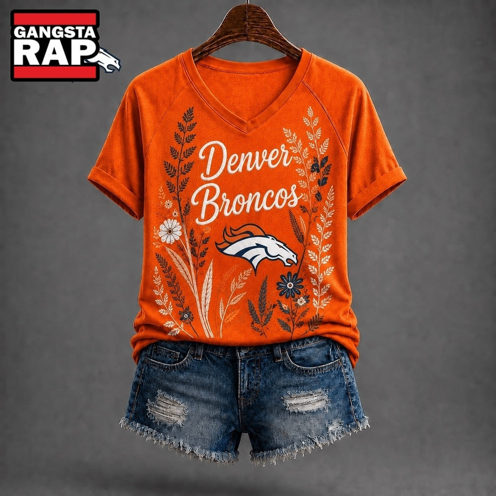 Denver Broncos NFL Floral Garden V Neck T Shirt