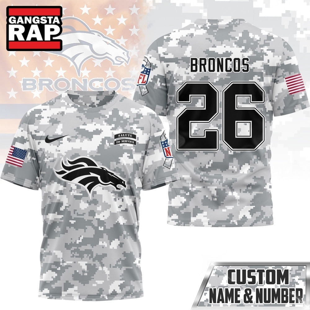 Denver Broncos NFL Salute to Service Custom Name & Number Camo 3D Shirt, Football New Design Shirt