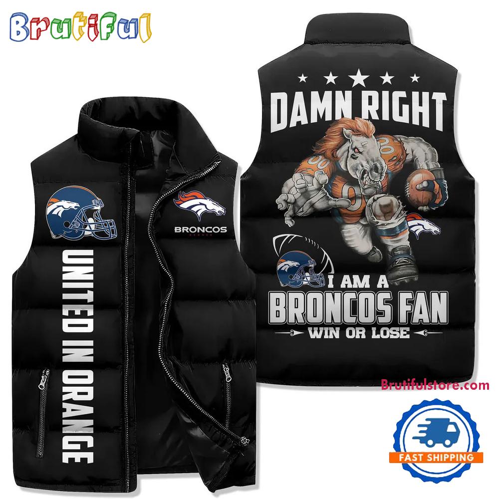 Denver Broncos Sporty Mascot Design Sleeveless Puffer Jacket