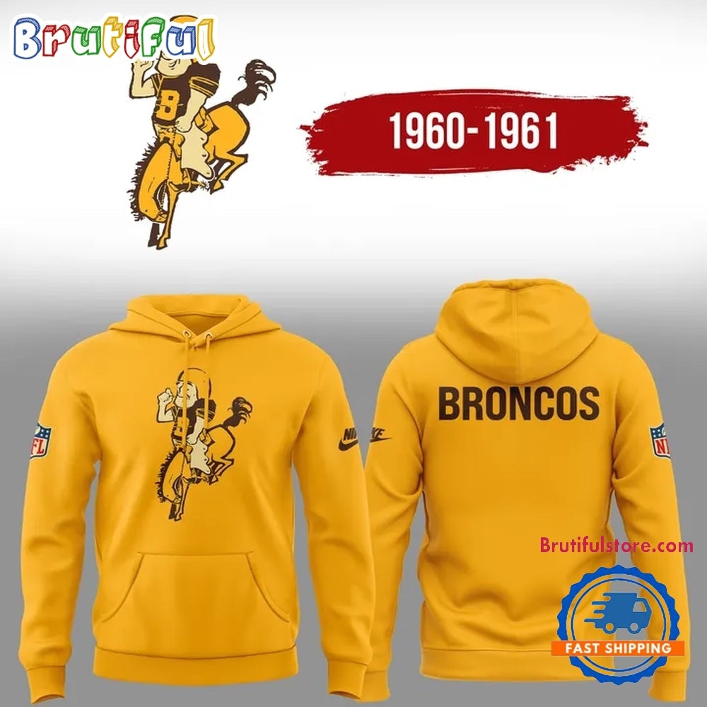Denver Broncos Throwback 1960 Limited Edition Yellow Hoodie Shirt