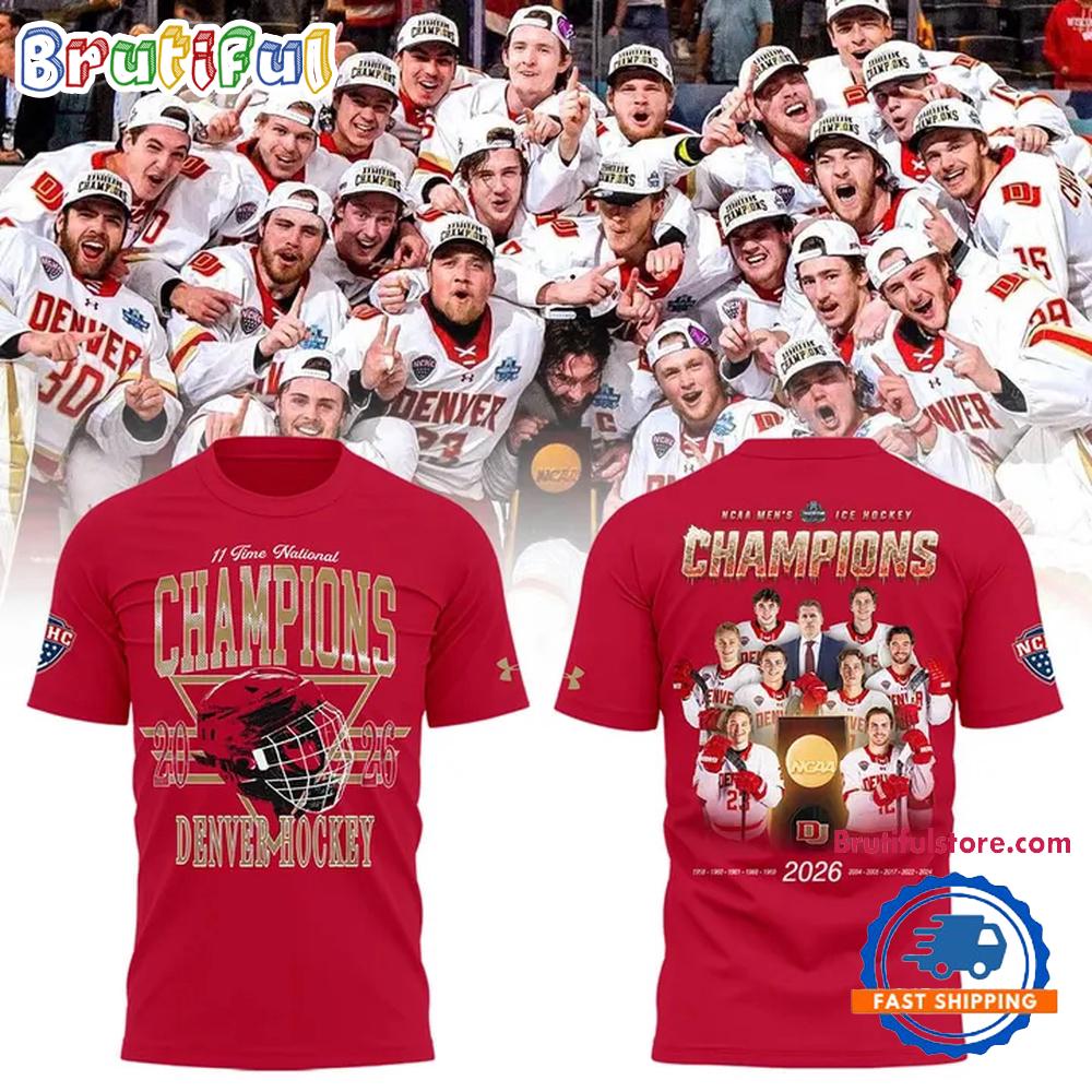 Denver Pioneers 2026 NCAA Frozen Four Men’s Ice Hockey National Champions All Team Graphic Red T Shirt