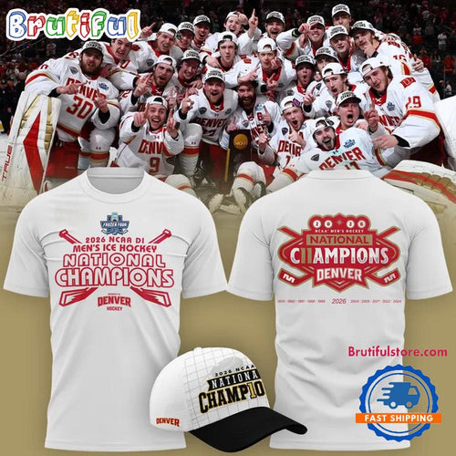 Denver Pioneers 2026 NCAA Frozen Four Men’s Ice Hockey National Champions White T Shirt