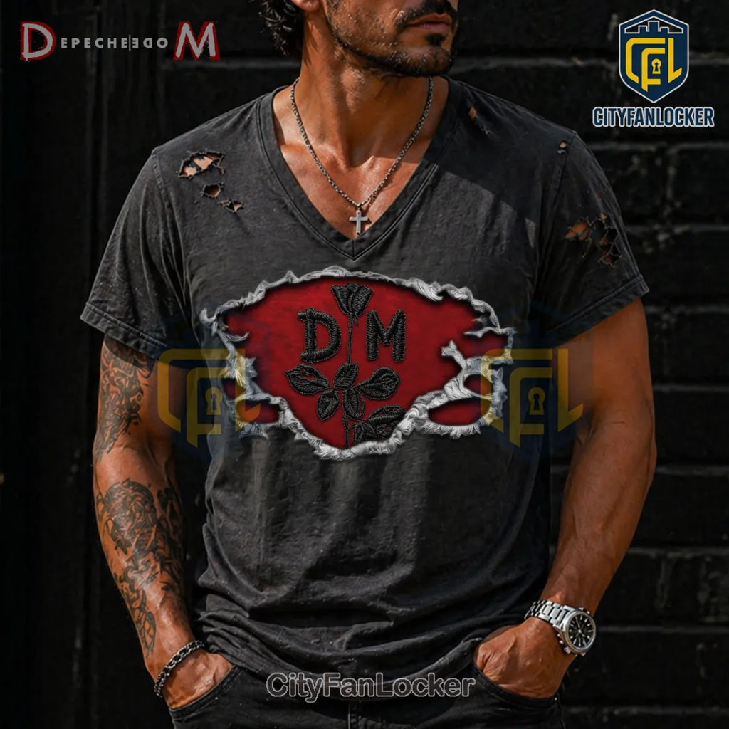 Depeche Mode DM Black Rose Ripped Distressed T-Shirt