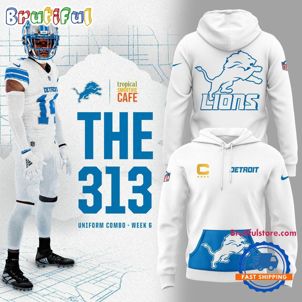 Detroit Lions 2024 Limited Detroit Map The 313 White Hoodie