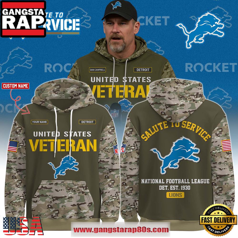 Detroit Lions NFL Veteran Birthday 2025 Custom Name Unisex Hoodie