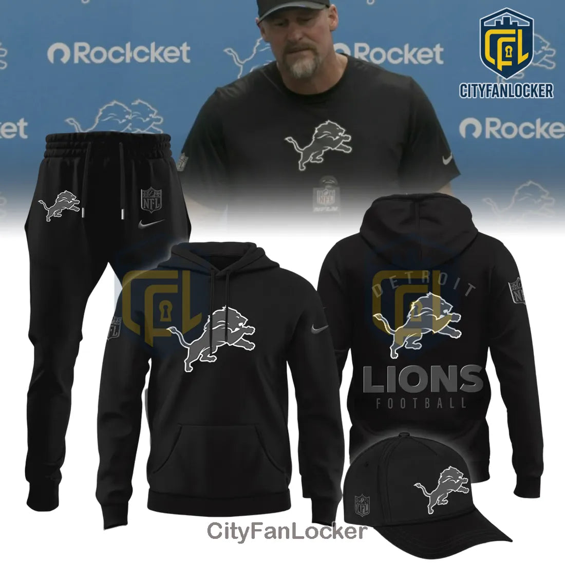 Detroit Lions 2026 Black Logo Hoodie and Jogger Set