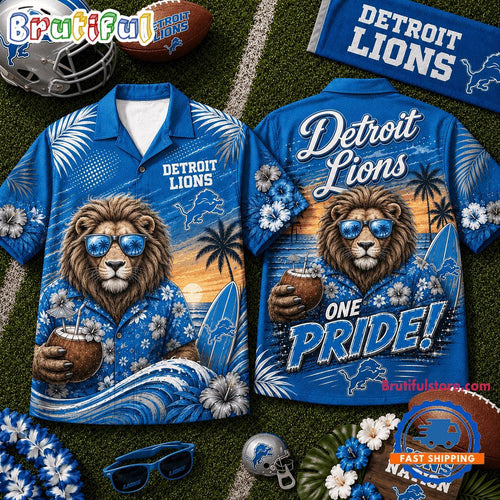 Detroit Lions 2026 NFL Mascot Beach Vibes Summer Hawaiian Shirt