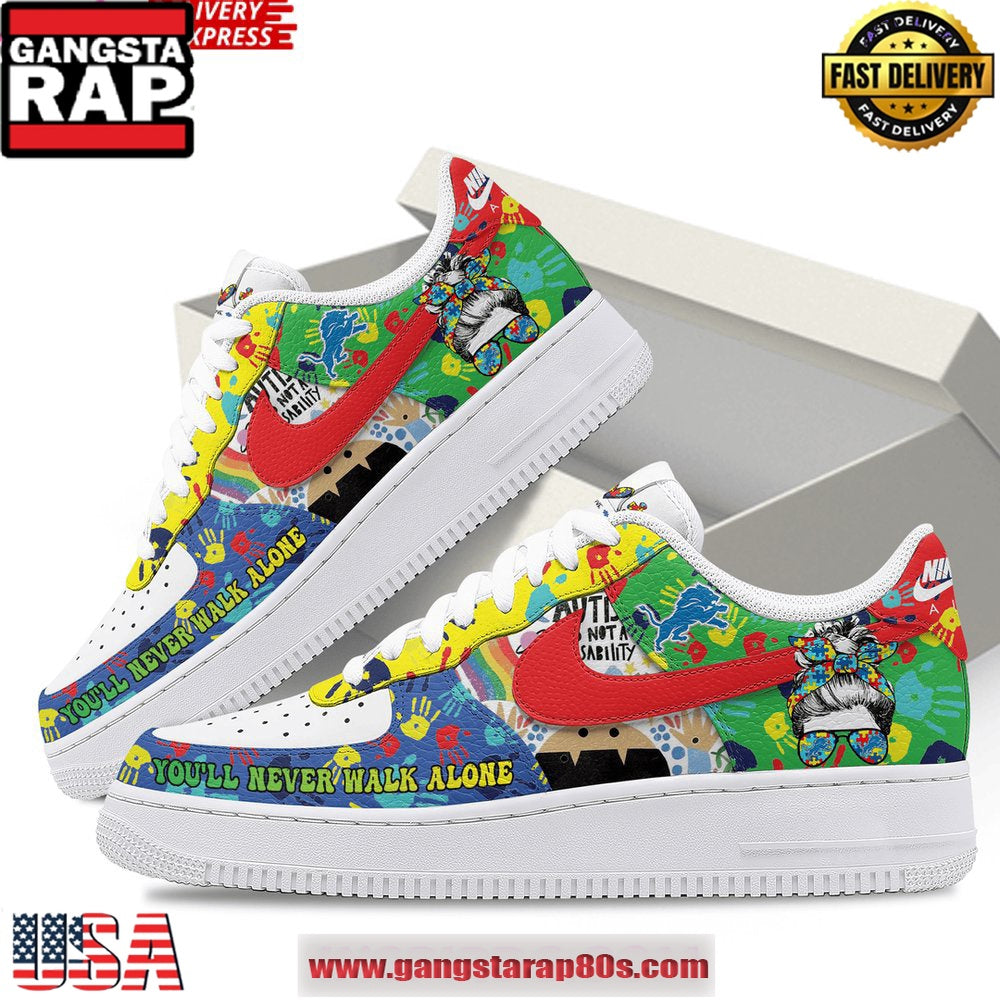 Detroit Lions Autism Awareness Air Force 1 Running Sneakers Shoes