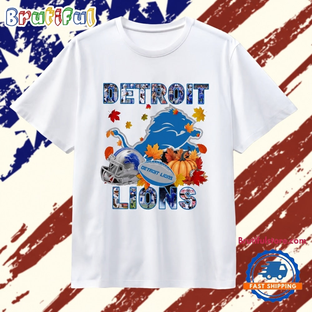 Detroit Lions Football Autumn Fall Pumpkin Graphic T Shirt