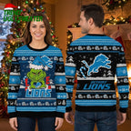 Detroit Lions Grinch Santa Hat Ugly Christmas Sweater