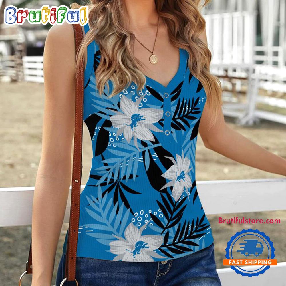 Detroit Lions Hibiscus Pattern Women’s V-Neck Ribbed Tank Top