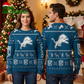 Detroit Lions Leaping Lion Reindeer Pattern Ugly Christmas Sweater