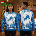 Detroit Lions Leaping Lion Snowy Forest Ugly Christmas Sweater