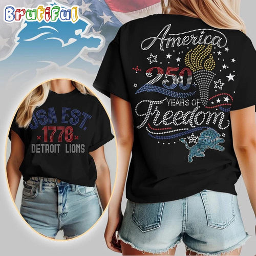 Detroit Lions NFL 250 Years Independence Day Rhinestone Dot Unisex 3D Shirt
