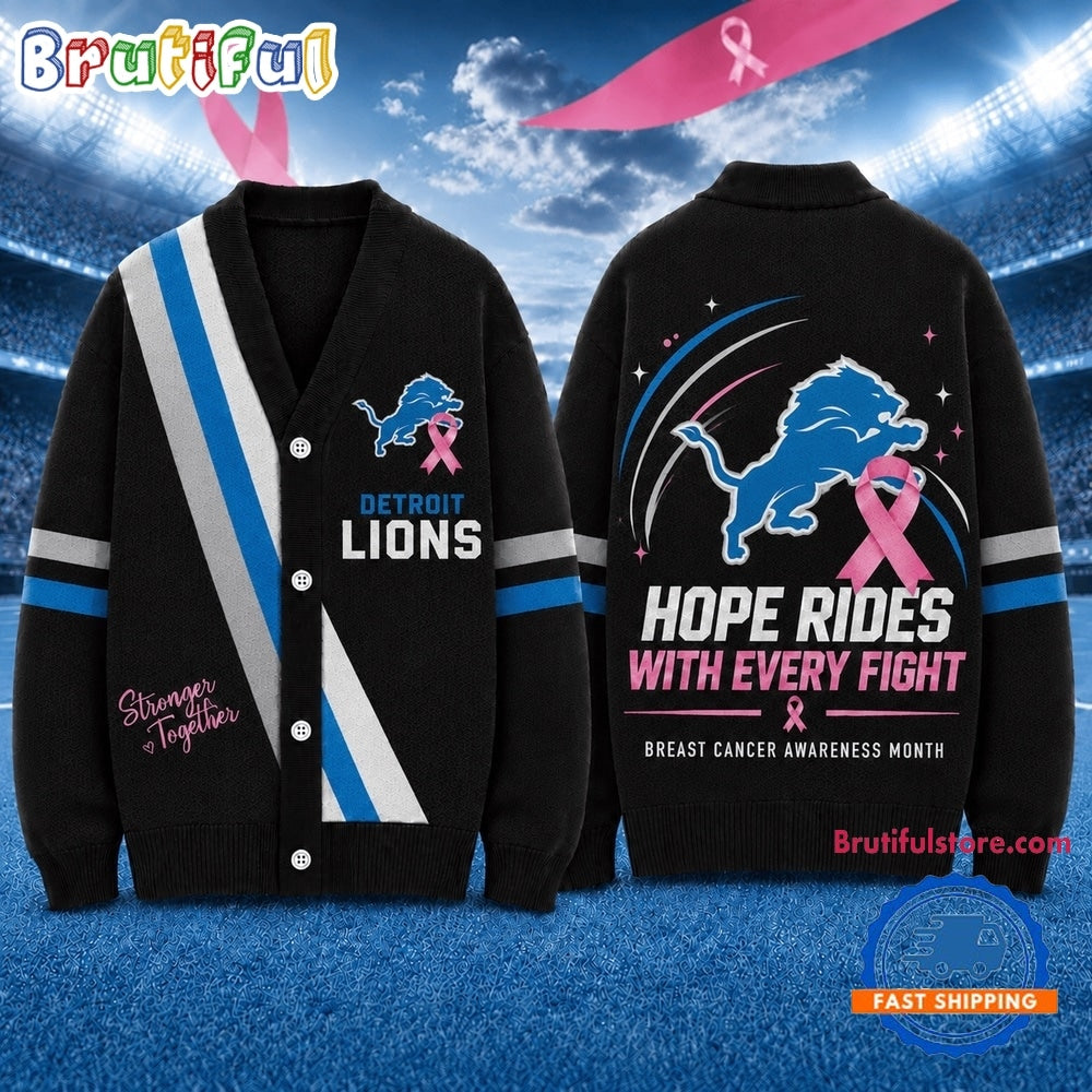 Detroit Lions NFL Breast Cancer Hope Rides With Every Fight Cardigan