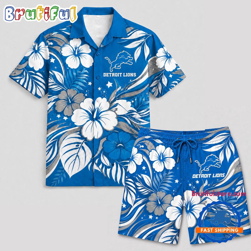 Detroit Lions NFL Floral Summer Hawaiian Set