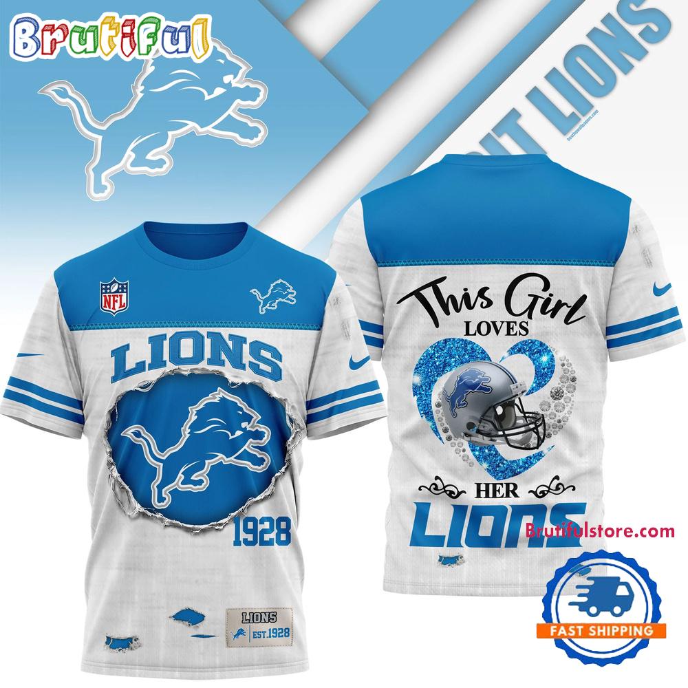 Detroit Lions NFL Girl Heart & Helmet 3D Shirt