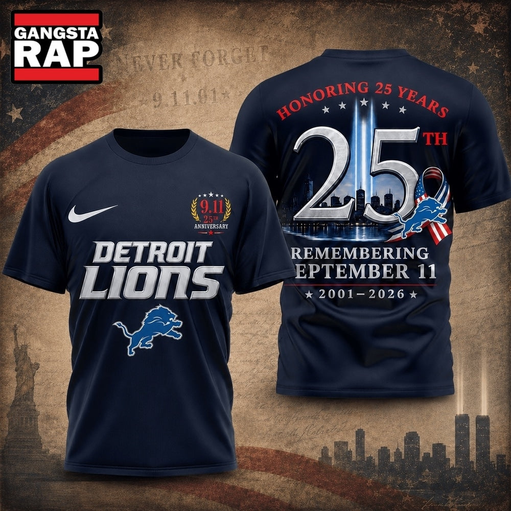 Detroit Lions NFL Honoring 25 Years Remembering September 11 T Shirt, Football New Design Shirt