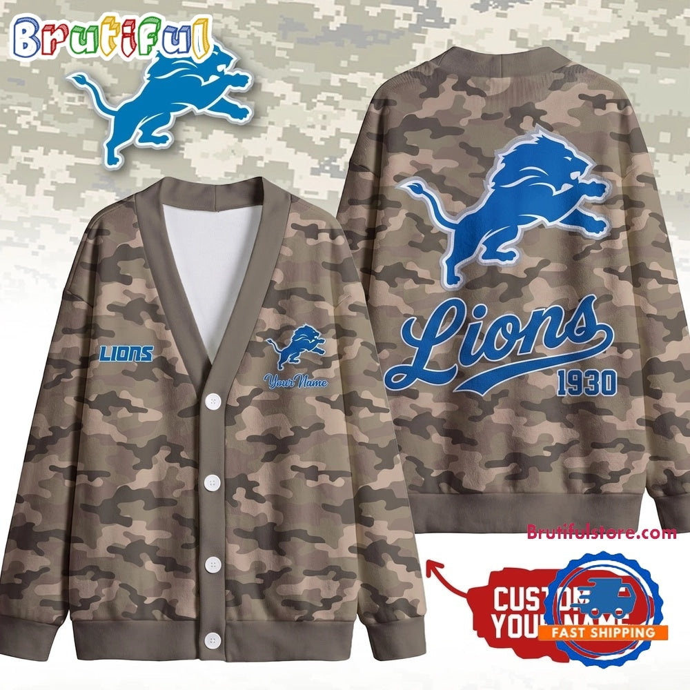 Detroit Lions NFL Veteran Military Camo Heritage Cardigan