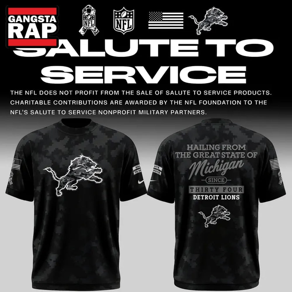 Detroit Lions Salute to Service Camo 2026 Black Hoodie T-Shirt