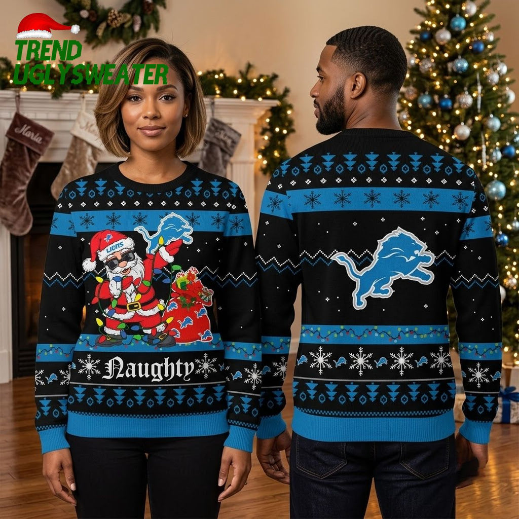 Detroit Lions Santa Claus And Lion Logo Ugly Christmas Sweater