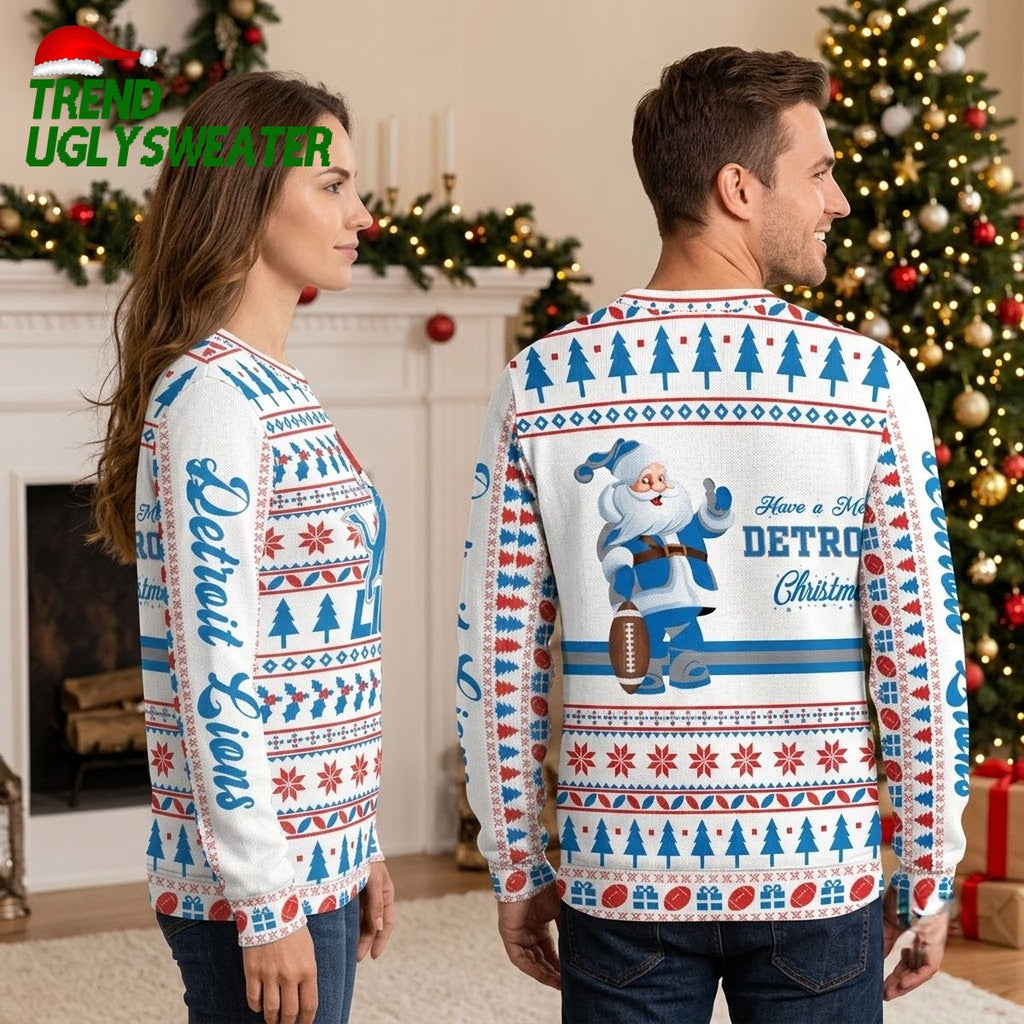 Detroit Lions Santa Hat Logo Football Santa Ugly Christmas Sweater