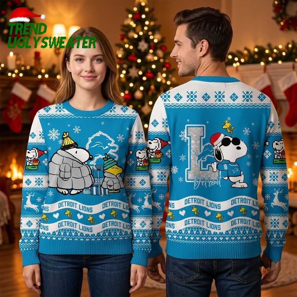 Detroit Lions Snoopy Winter Coat Peanuts Ugly Christmas Sweater