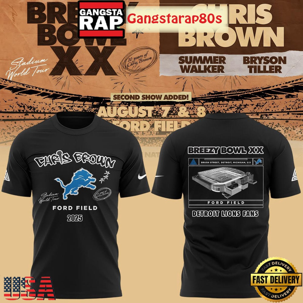 Detroit Lions x Chris Brown Breezy Bowl XX Tour T Shirt