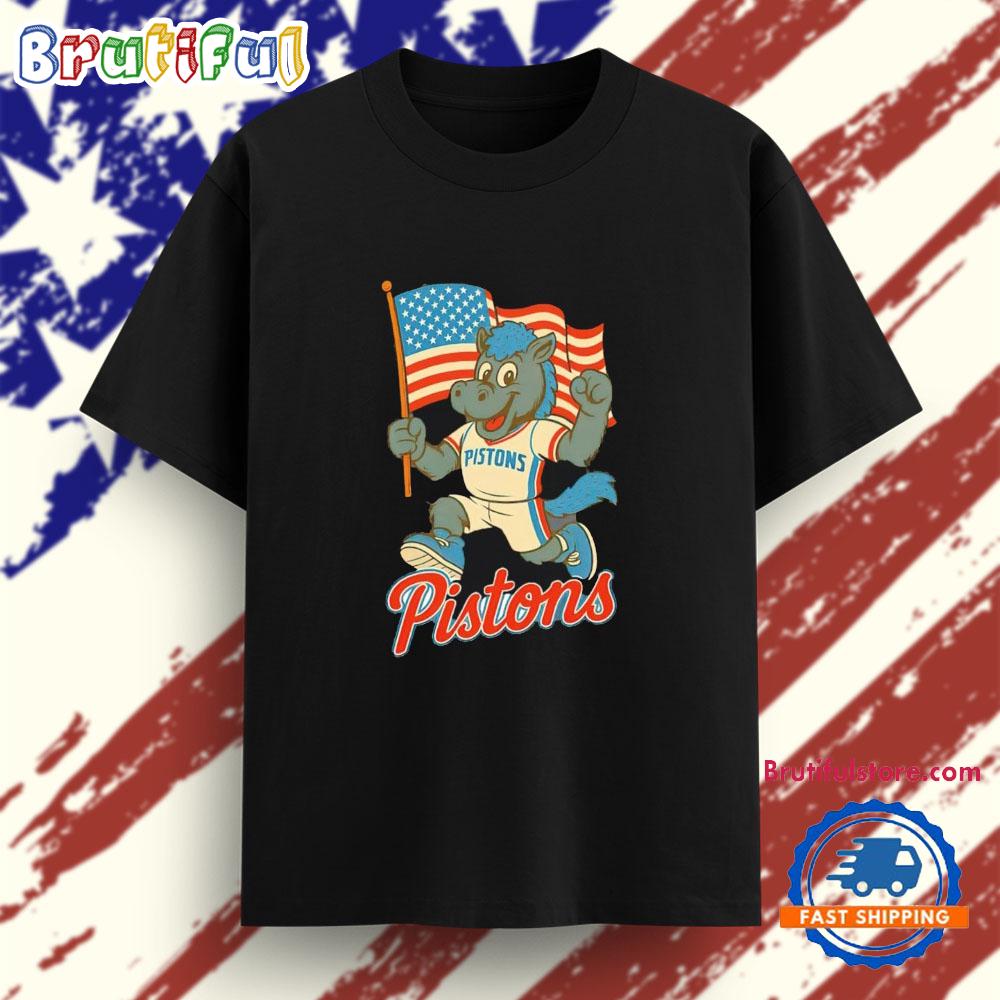Detroit Pistons Hooper Mascot USA Flag Retro T Shirt