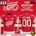 Detroit Red Wings 100 Years Of HOCKEYTOWN Red Custom Hockey Jersey