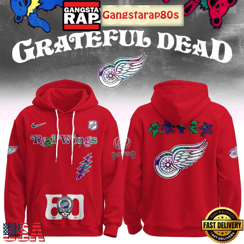 Detroit Red Wings Grateful Dead 60 Years Special Edition All Over Print Hoodie