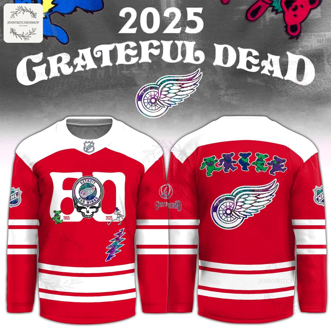 Detroit Red Wings Grateful Dead 60th 2025 Limited Edition Hockey Jersey
