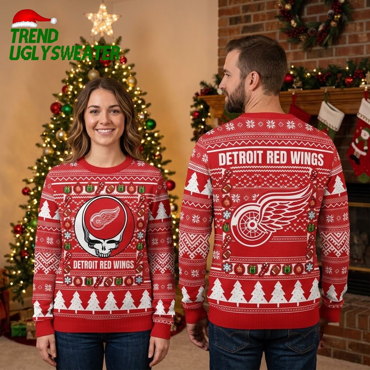 Detroit Red Wings Grateful Dead Skull Ugly Christmas Sweater