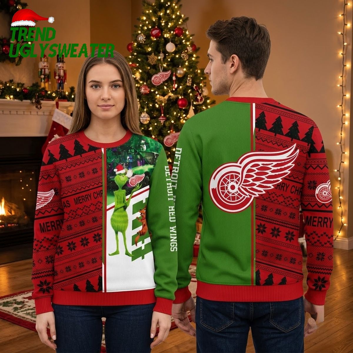 Detroit Red Wings Grinch And Scooby Doo Ugly Christmas Sweater