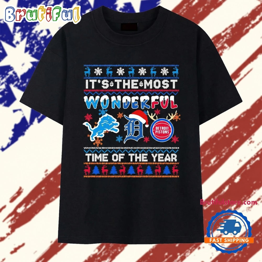 Detroit Sports Teams Logo Its The Most Wonderful Time Of The Year Christmas T Shirt